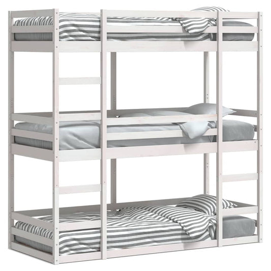 Triple Bunk Bed without Mattress White 75x190 cm Small Single Solid Wood Pine