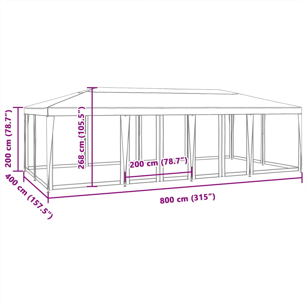 Party Tent | Red | HDPE, powder-coated iron | 8x4 m