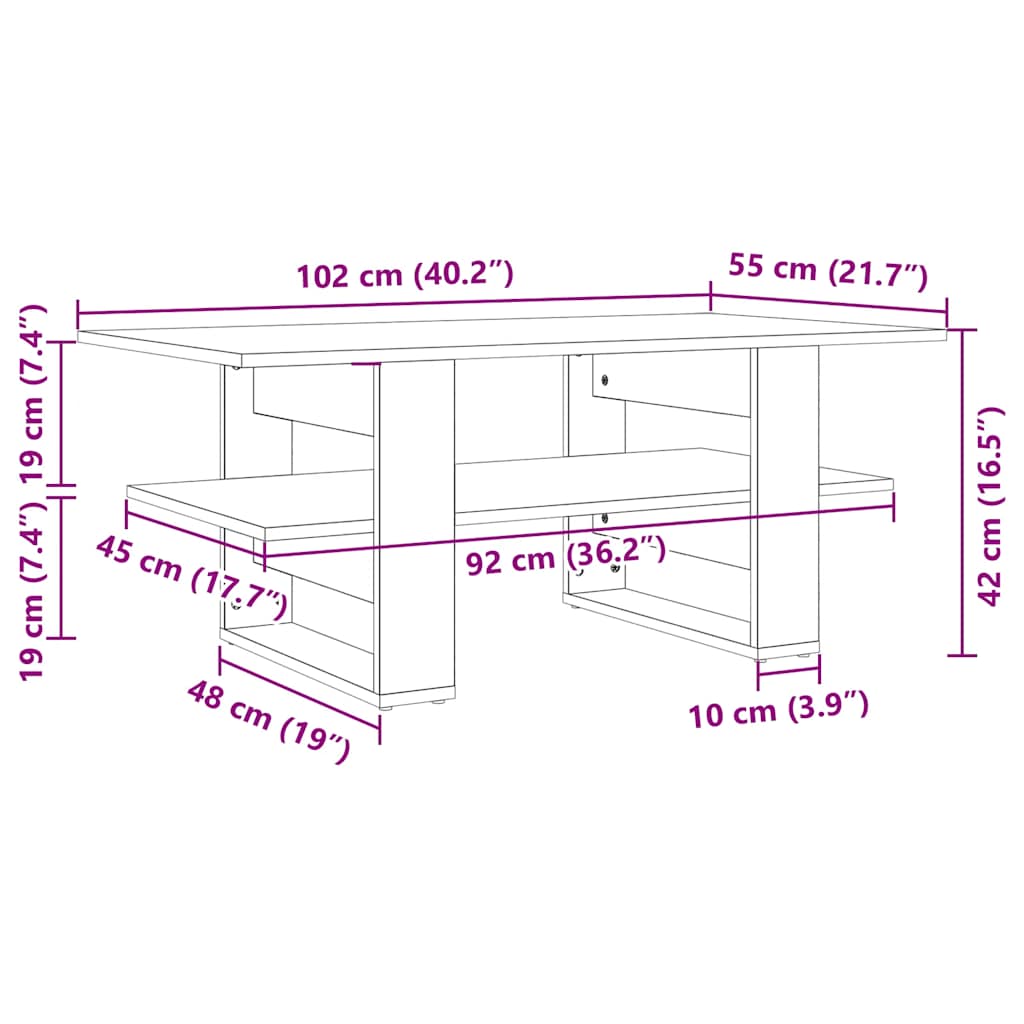 Coffee Table Black 102x55x42 cm Engineered Wood