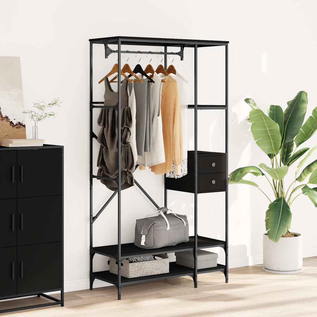 Clothes Rack with Shelves Black Engineered Wood