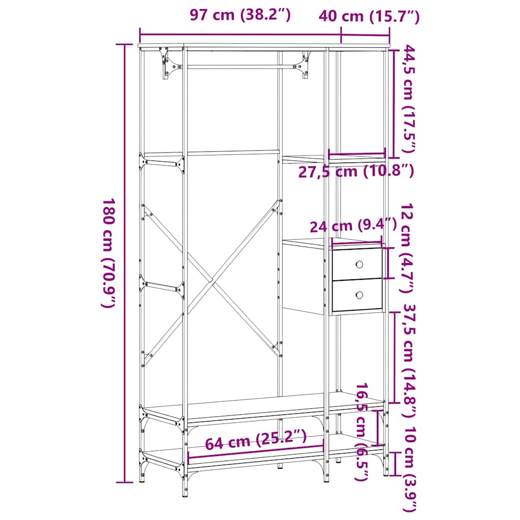 Clothes Rack with Shelves Black Engineered Wood