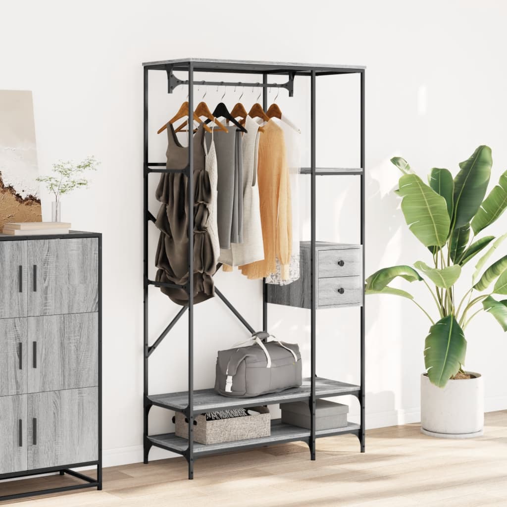Clothes Rack with Shelves Grey Sonoma Engineered Wood