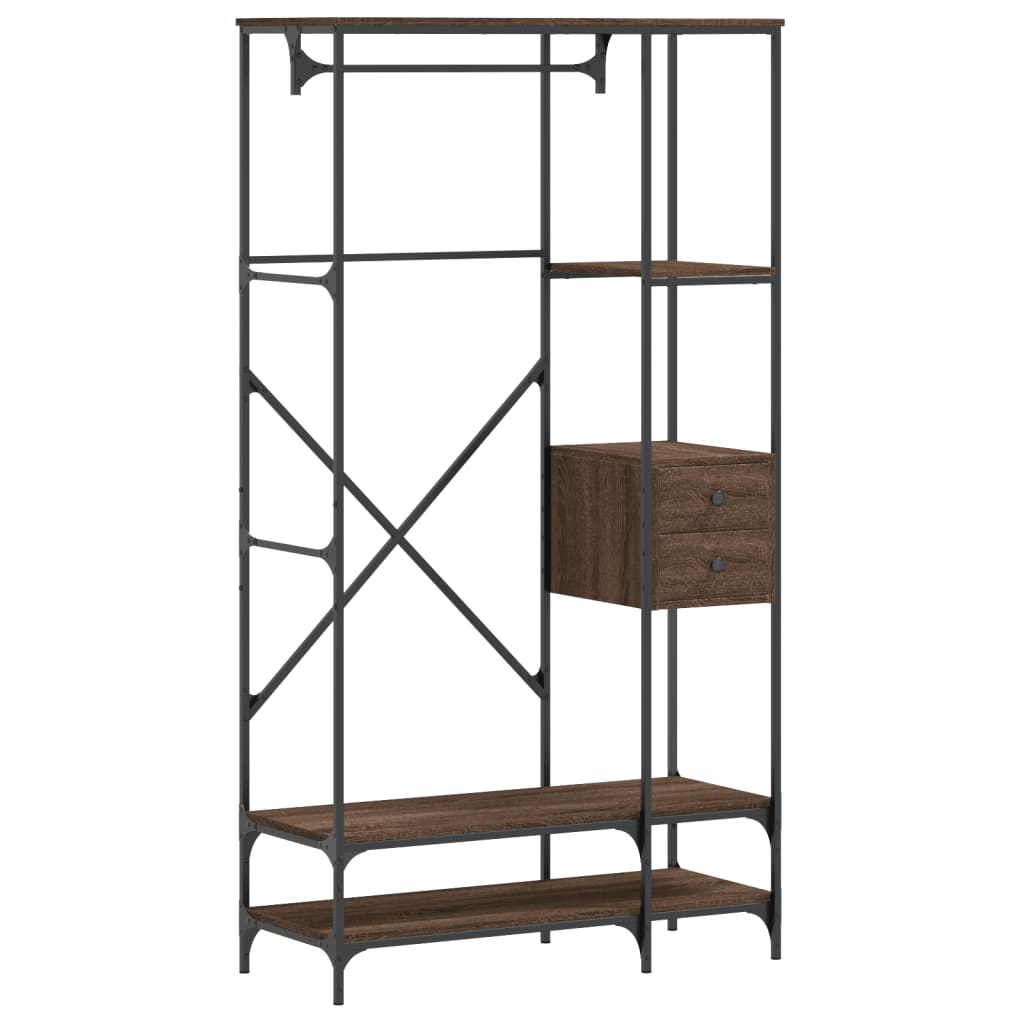 Clothes Rack with Shelves Brown Oak Engineered Wood