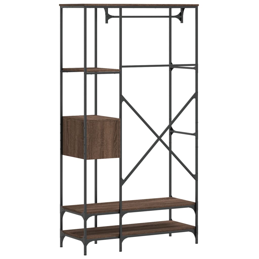 Clothes Rack with Shelves Brown Oak Engineered Wood