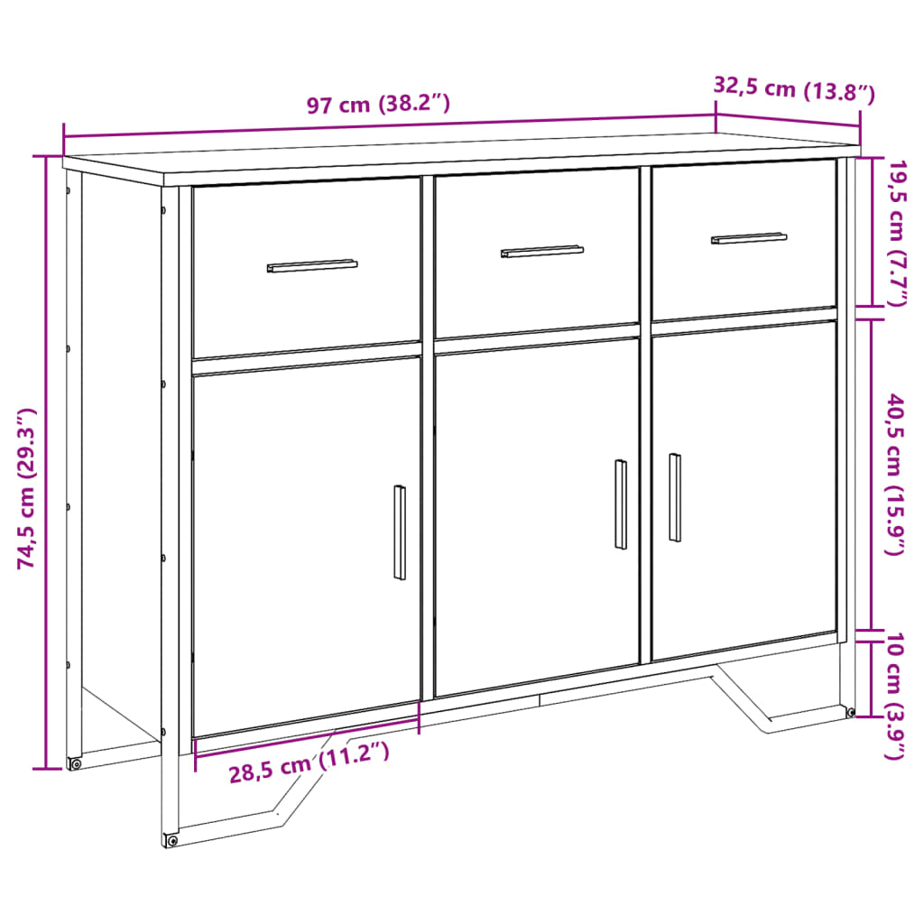 Sideboard Grey Sonoma 97x32.5x74.5 cm Engineered Wood