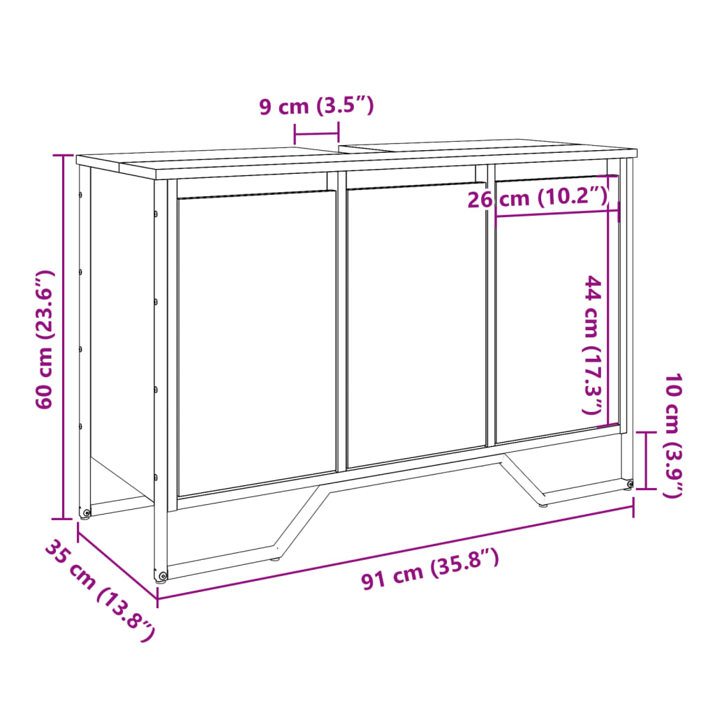 Bathroom Sink Cabinet Grey Sonoma 91x35x60 cm Engineered Wood