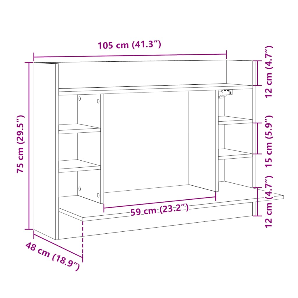 Wall-Mounted Desk Brown Oak 105x48x75 cm Engineered Wood