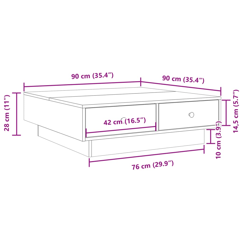 Coffee Table Smoked Oak 90x90x28 cm Engineered Wood