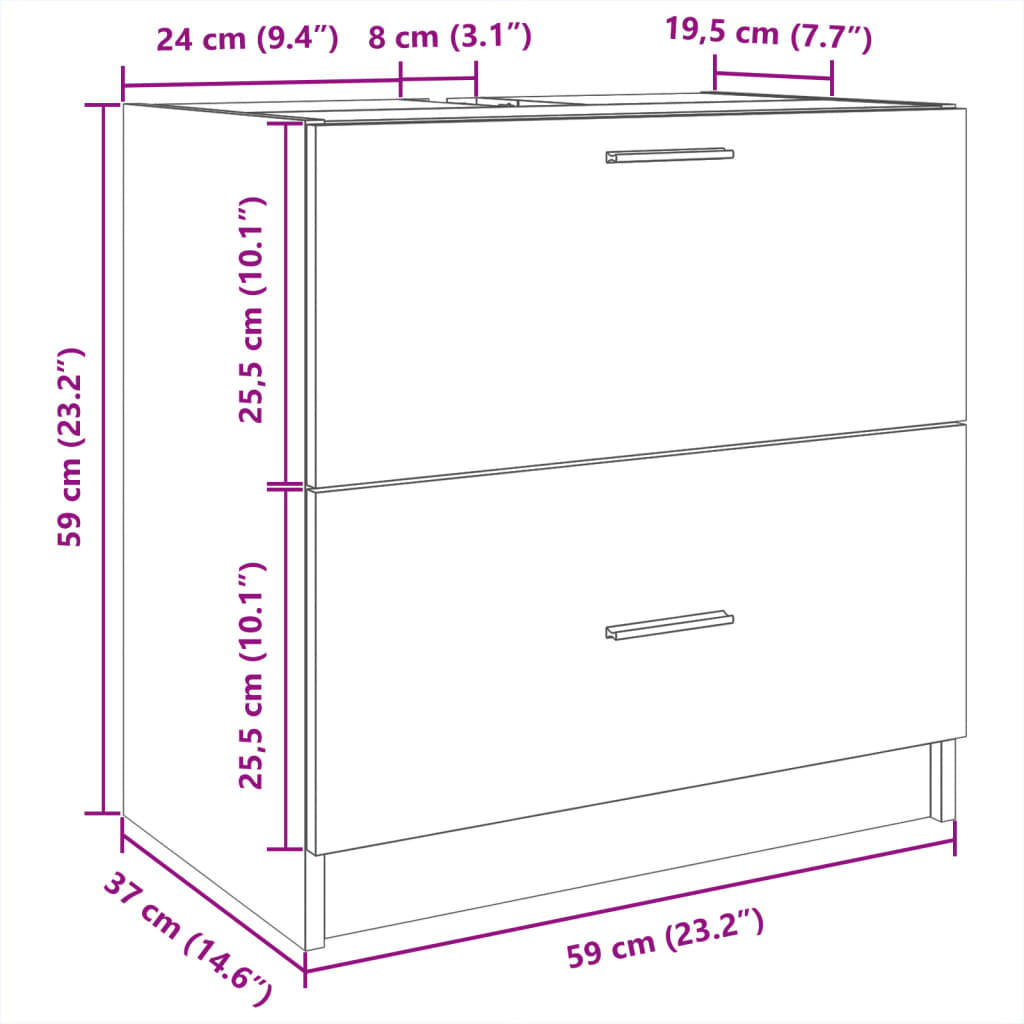 Sink Cabinet | Smoked Oak | Engineered Wood | 59 cm | Storage