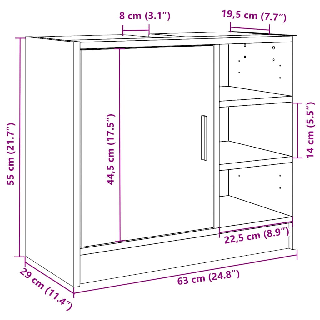 Sink Cabinet Sonoma Oak 63x29x55 cm Engineered Wood