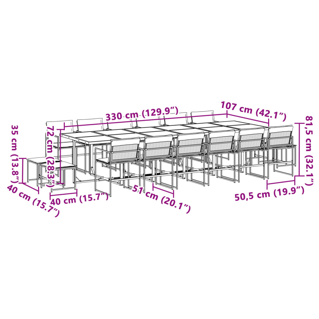 17 Piece Patio Dining Set with Cushions Black Textilene