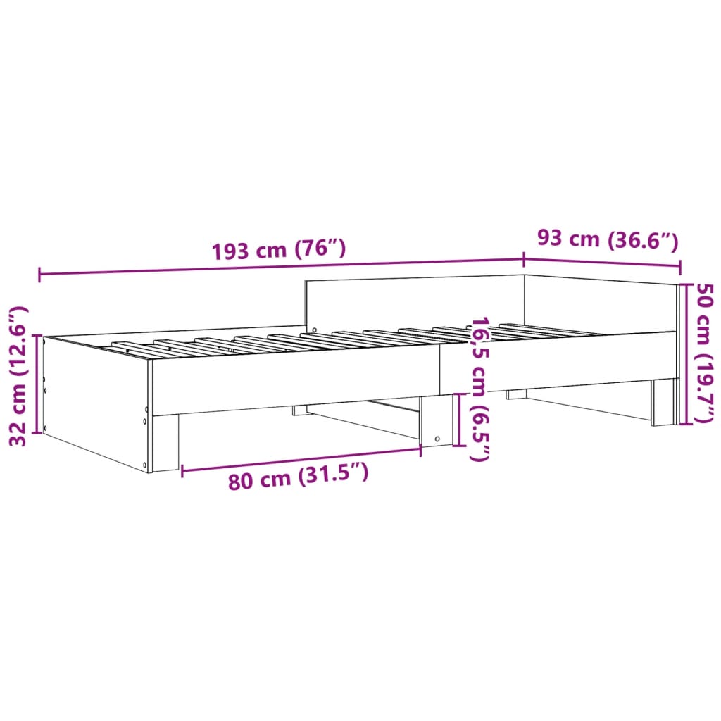 Bed Frame without Mattress Grey Sonoma 90x190 cm Single Engineered Wood