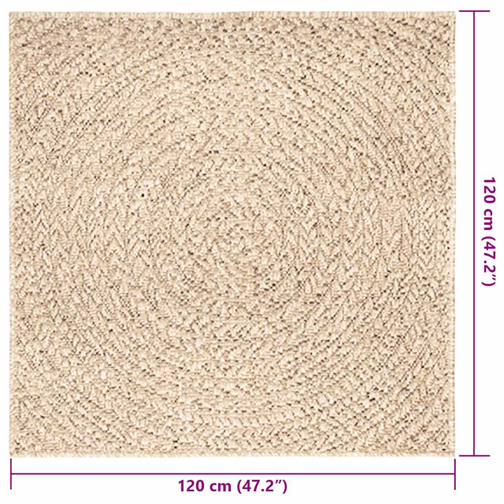 Rug ZIZUR Beige 120x120 cm Jute Look Indoor and Outdoor