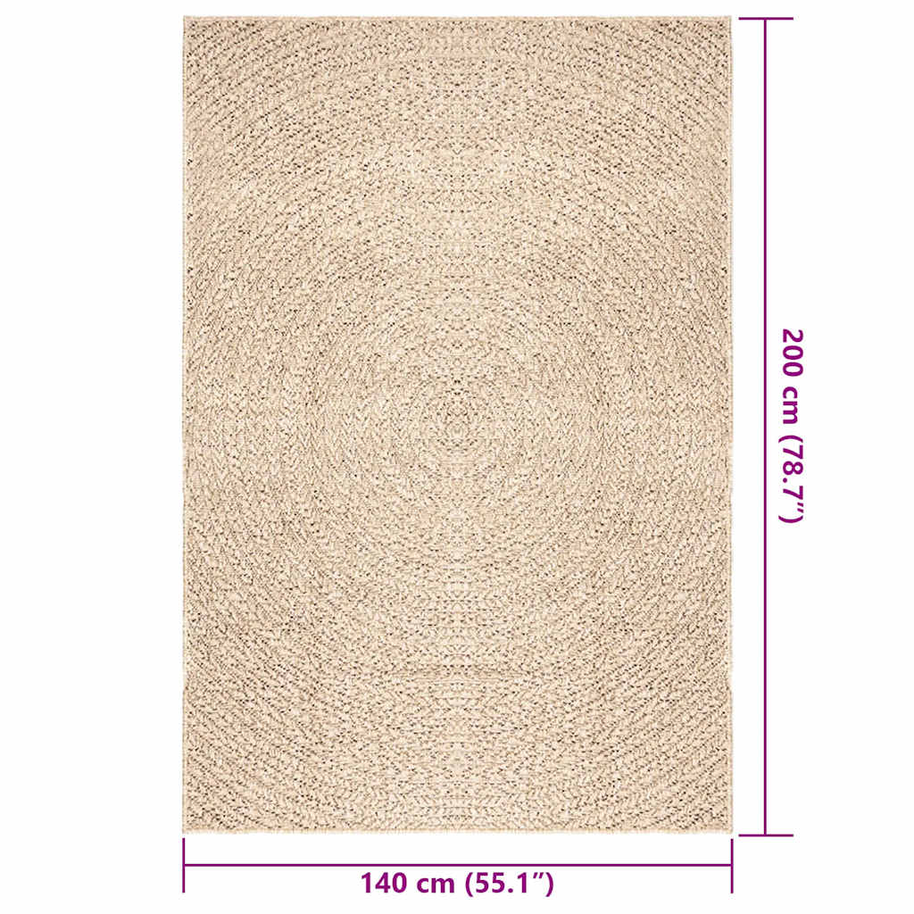 Rug ZIZUR Beige 140x200 cm Jute Look Indoor and Outdoor