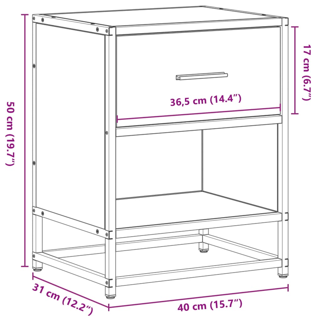 Bedside Cabinet Grey Sonoma 40x31x50 cm Engineered Wood