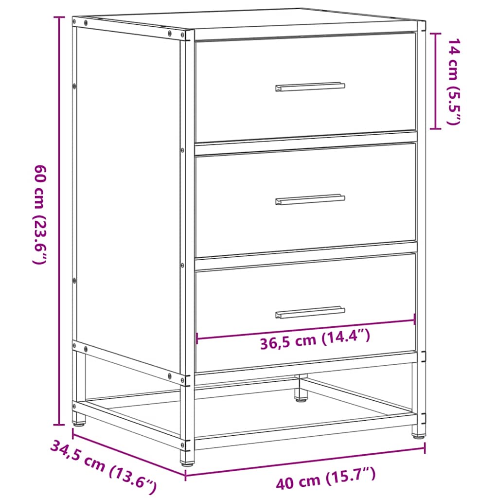 Bedside Cabinet Smoked Oak 40x34.5x60 cm Engineered Wood and Metal