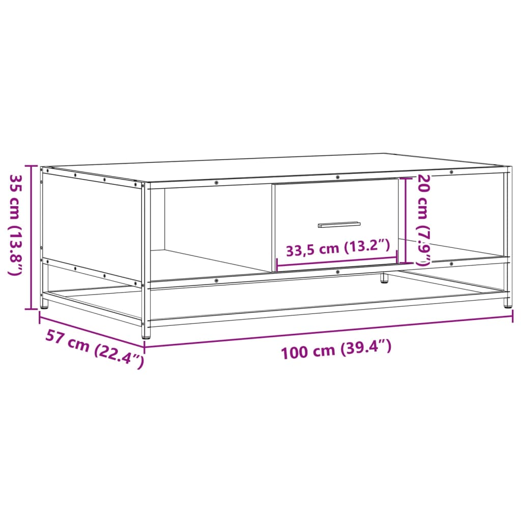Coffee Table Black 100x57x35 cm Engineered Wood and Metal
