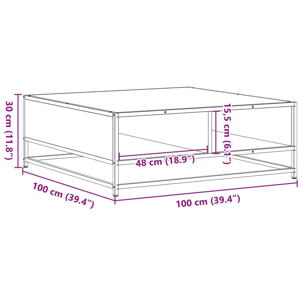 Coffee Table Black 100x100x30 cm Engineered Wood and Metal