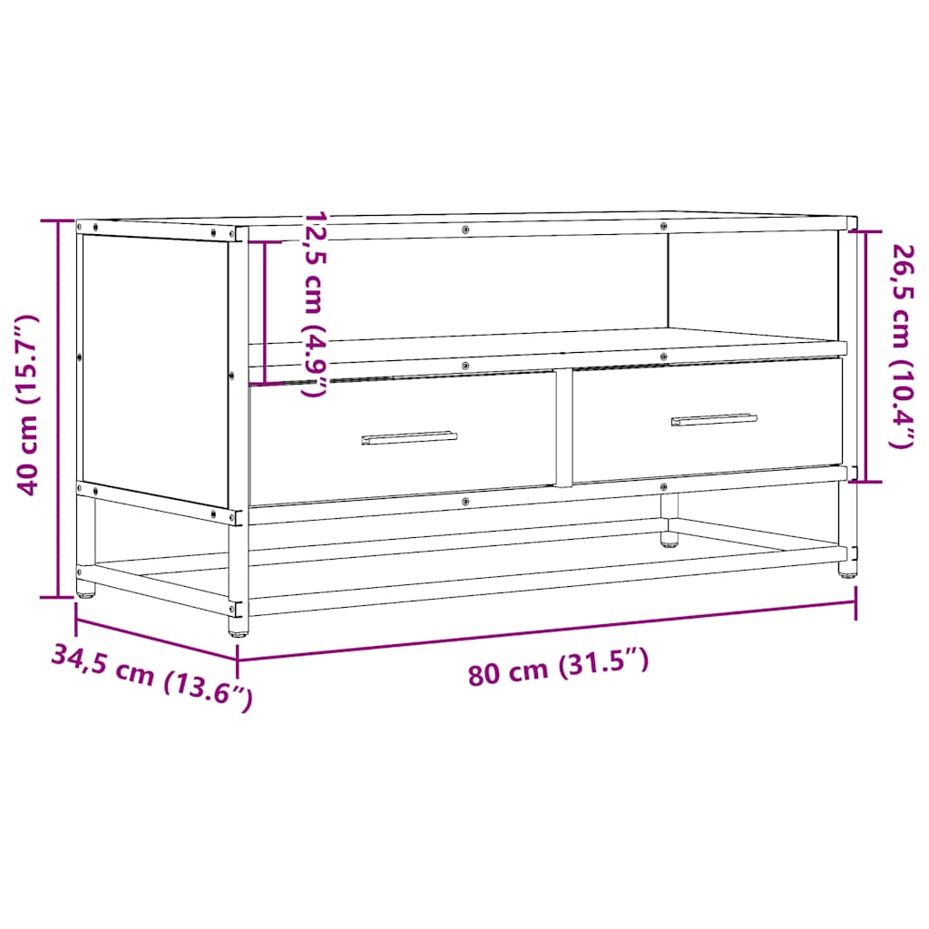 TV Cabinet Black 80x34.5x40 cm Engineered Wood and Metal