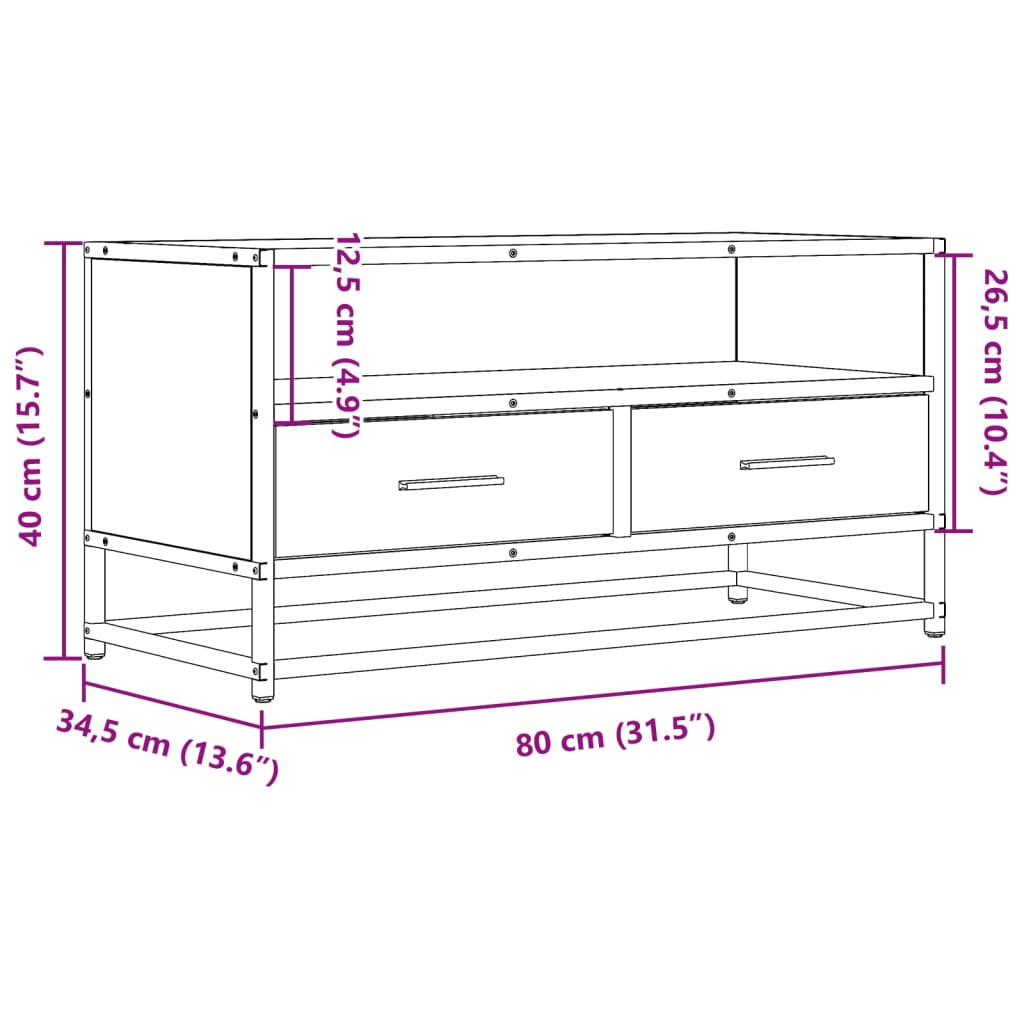 TV Cabinet Smoked Oak 80x34.5x40 cm Engineered Wood and Metal