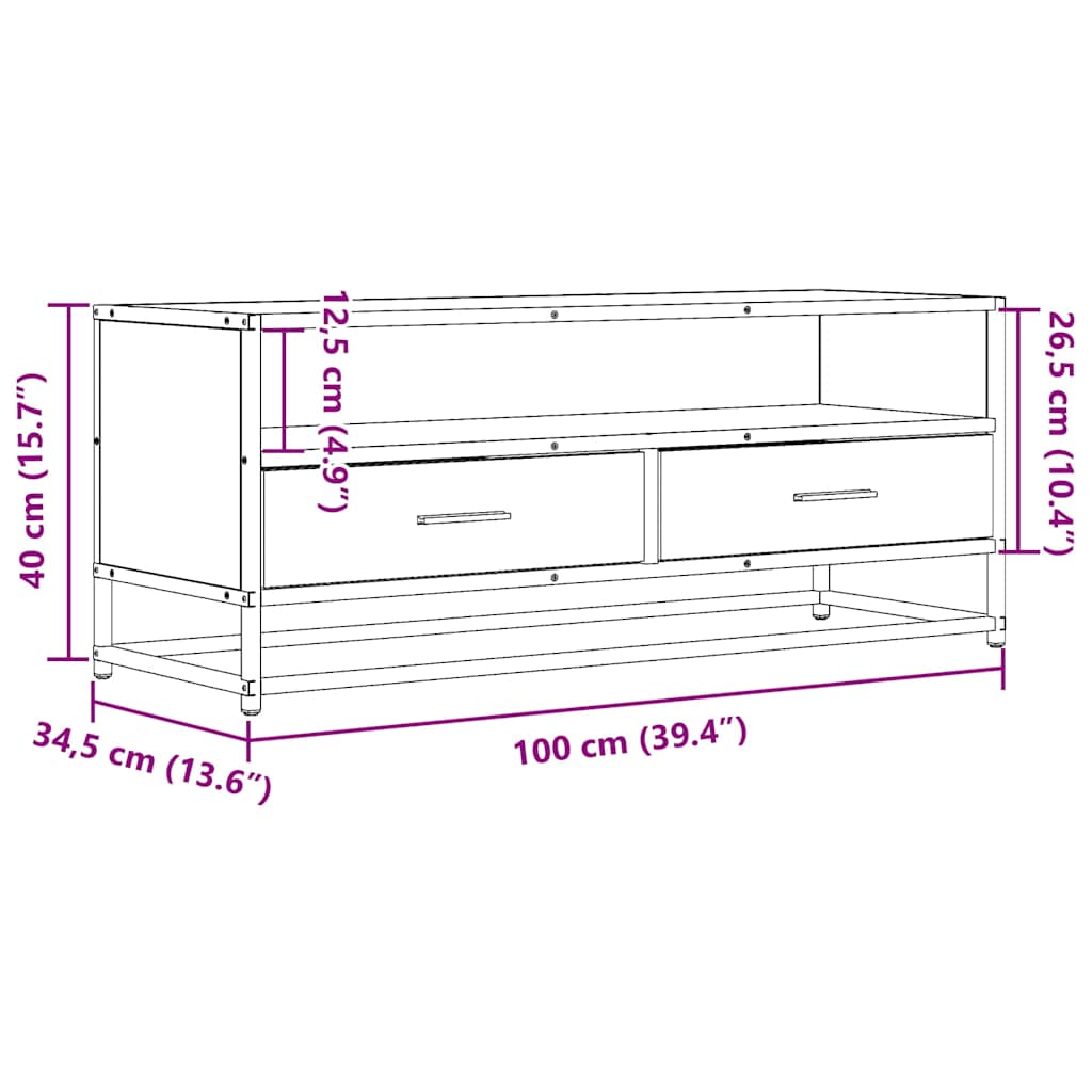 TV Cabinet Black 100x34.5x40 cm Engineered Wood and Metal
