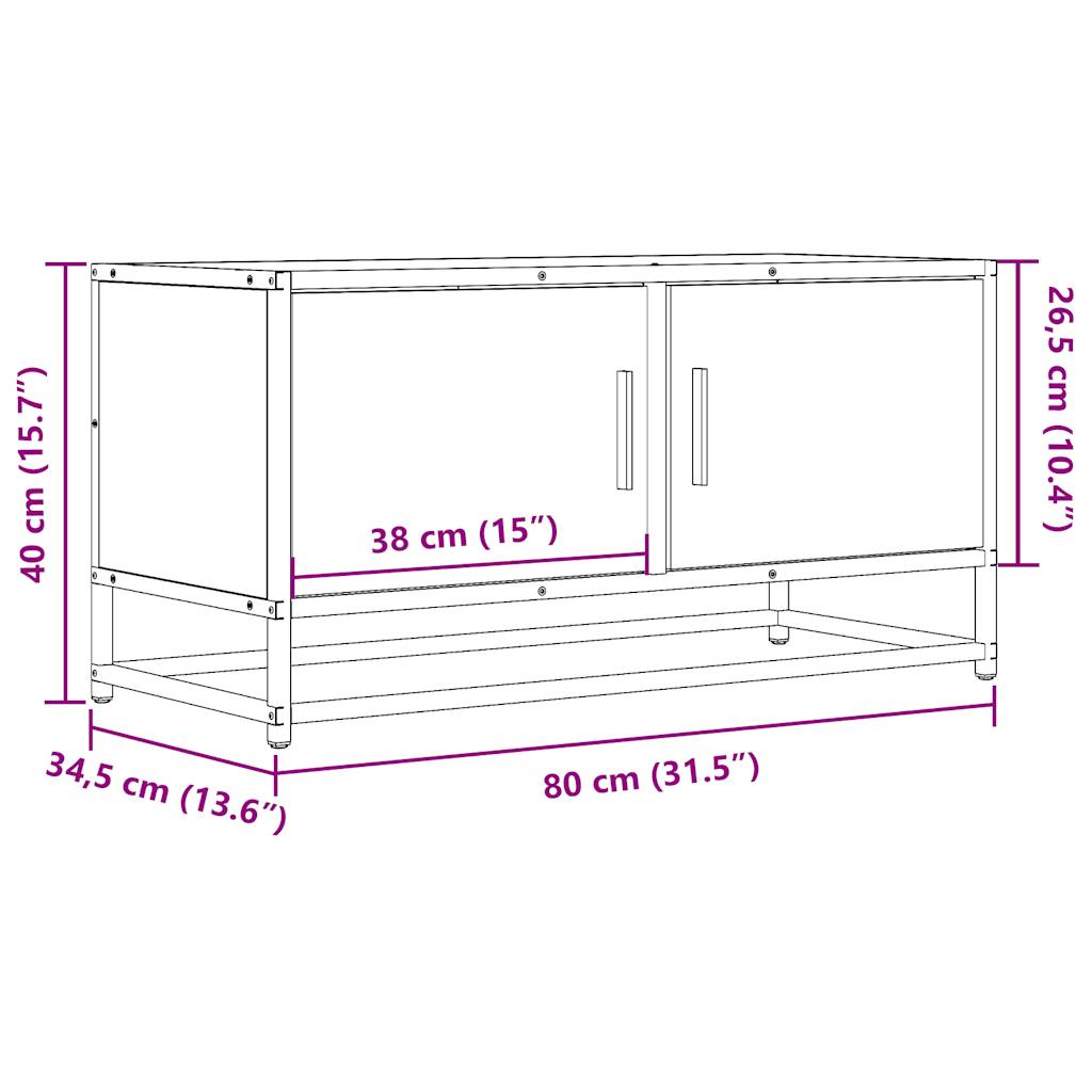 TV Cabinet Smoked Oak 80x34.5x40 cm Engineered Wood and Metal