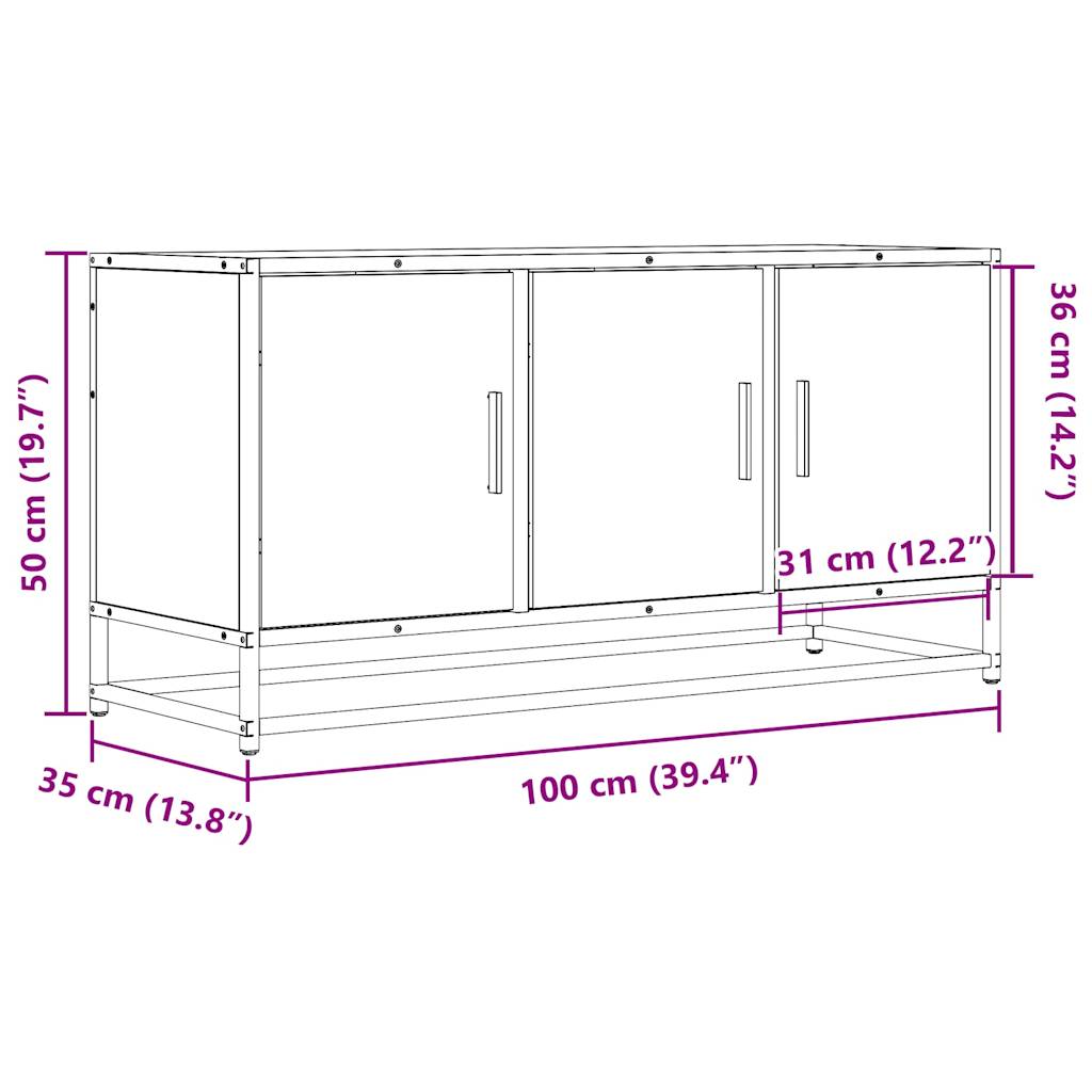 TV Cabinet Grey Sonoma 100x35x50 cm Engineered Wood and Metal
