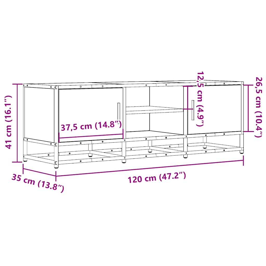 TV Cabinet Smoked Oak 120x35x41 cm Engineered Wood and Metal