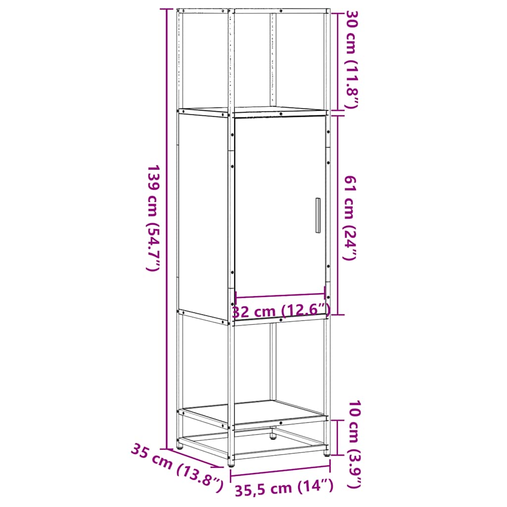 Highboard Grey Sonoma 35.5x35x139 cm Engineered Wood and Metal