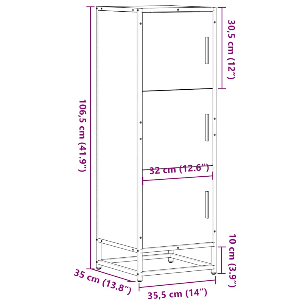 Highboard Black 35.5x35x106.5 cm Engineered Wood and Metal