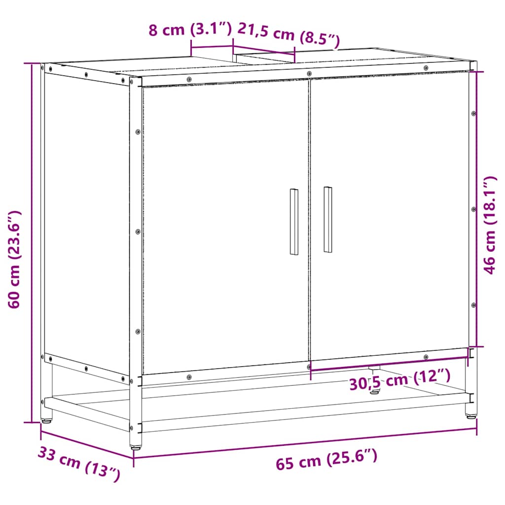 Bathroom Sink Cabinet Grey Sonoma 65x33x60 cm Engineered Wood