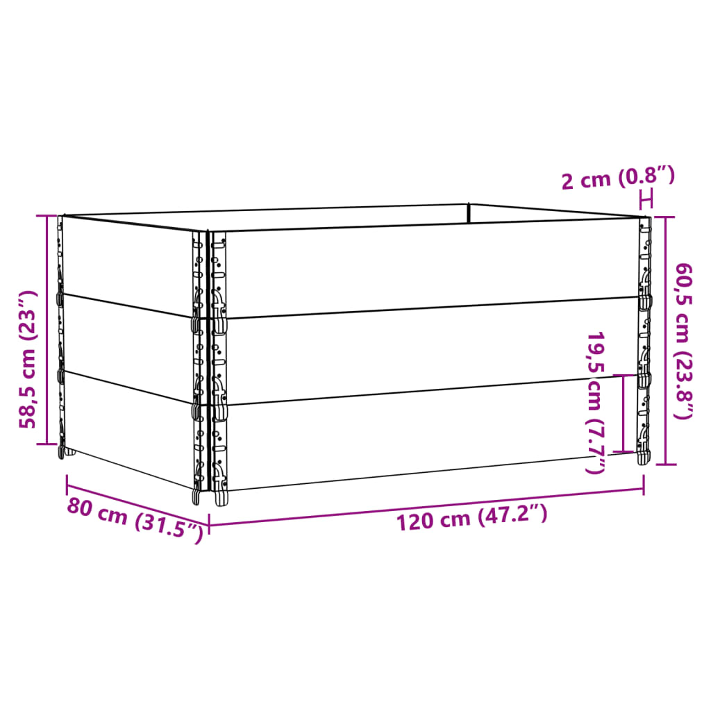Pallet Collars 3 pcs Grey 120x80 cm Solid Wood Pine