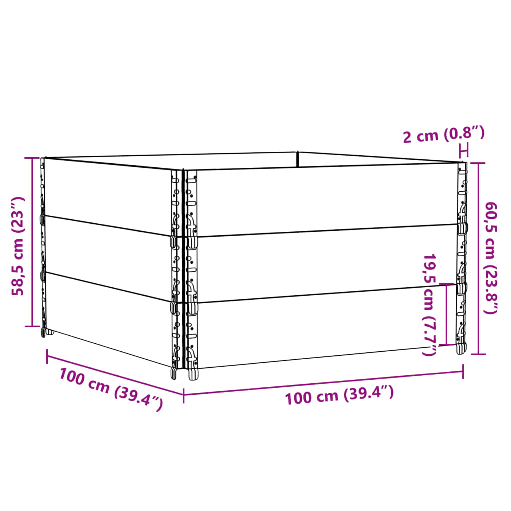 Pallet Collars 3 pcs Grey 100x100 cm Solid Wood Pine