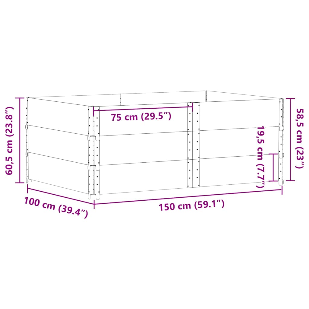 Pallet Collars 3 pcs Black 150x100 cm Solid Wood Pine