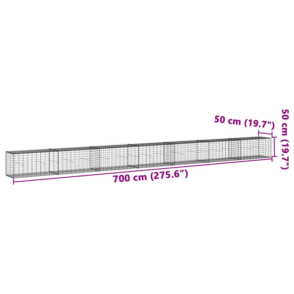 Gabion Basket with Cover 275.6"x19.7"x19.7" Galvanized Iron