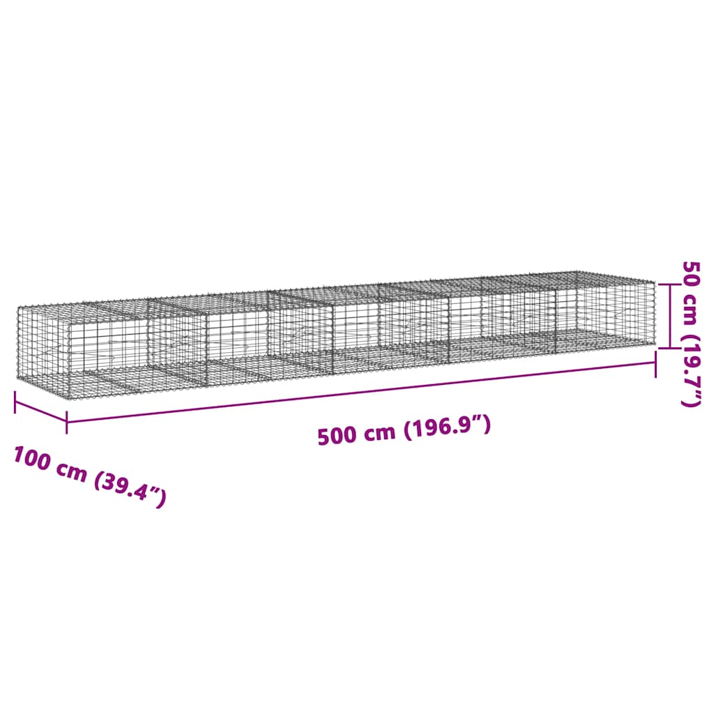 Gabion Basket with Cover 500x100x50 cm Galvanised Iron