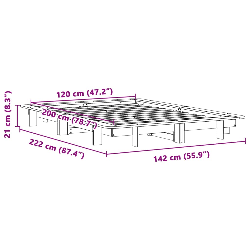 Bed Frame without Mattress 120x200 cm Solid Wood Pine