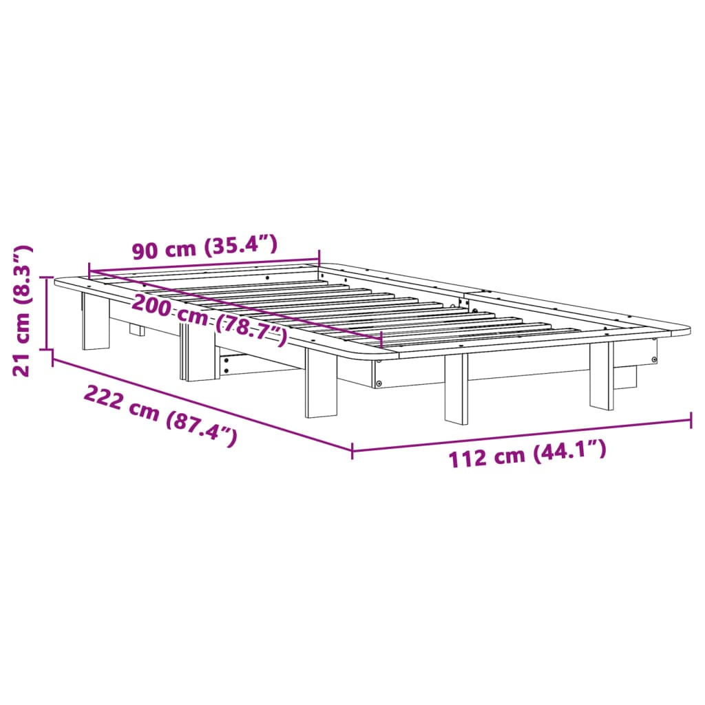 Bed Frame without Mattress 90x200 cm Solid Wood Pine