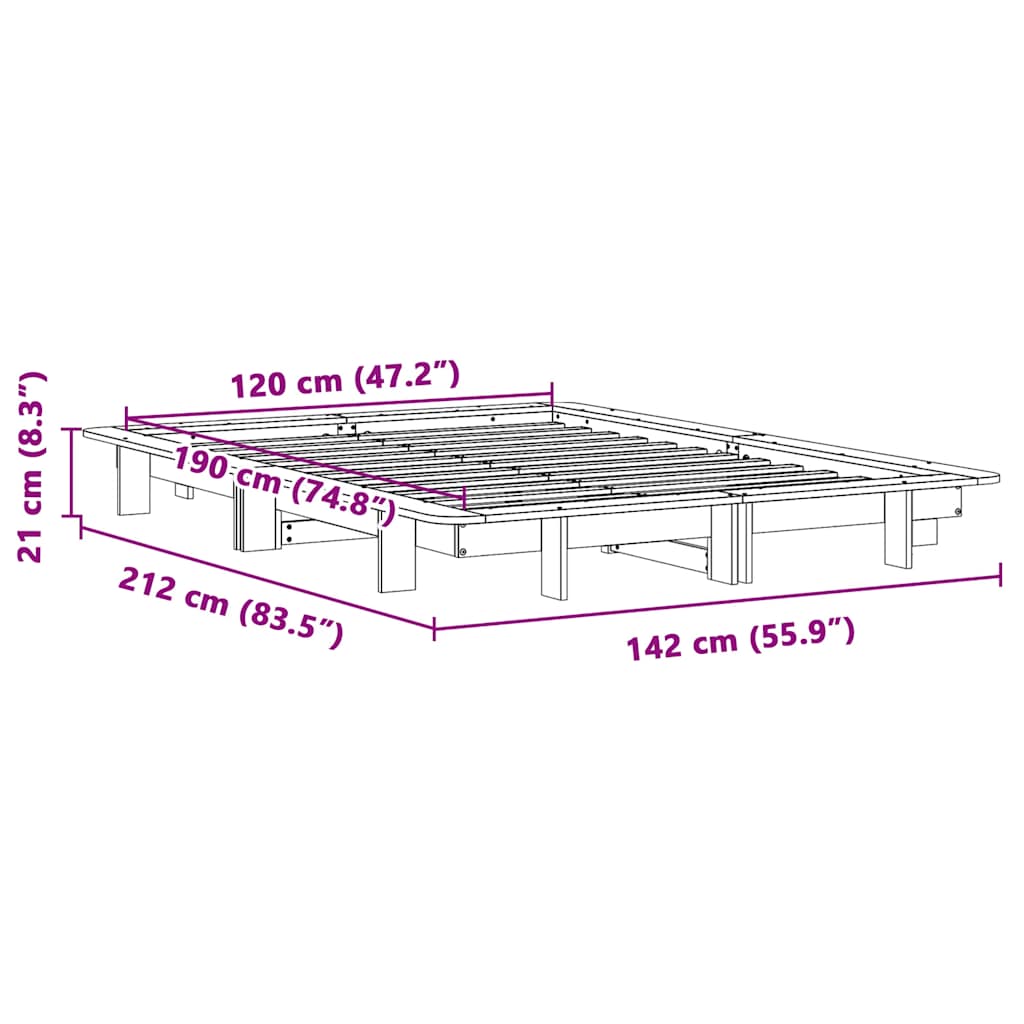 Bed Frame without Mattress Wax Brown 120x190 cm Small Double Solid Wood Pine