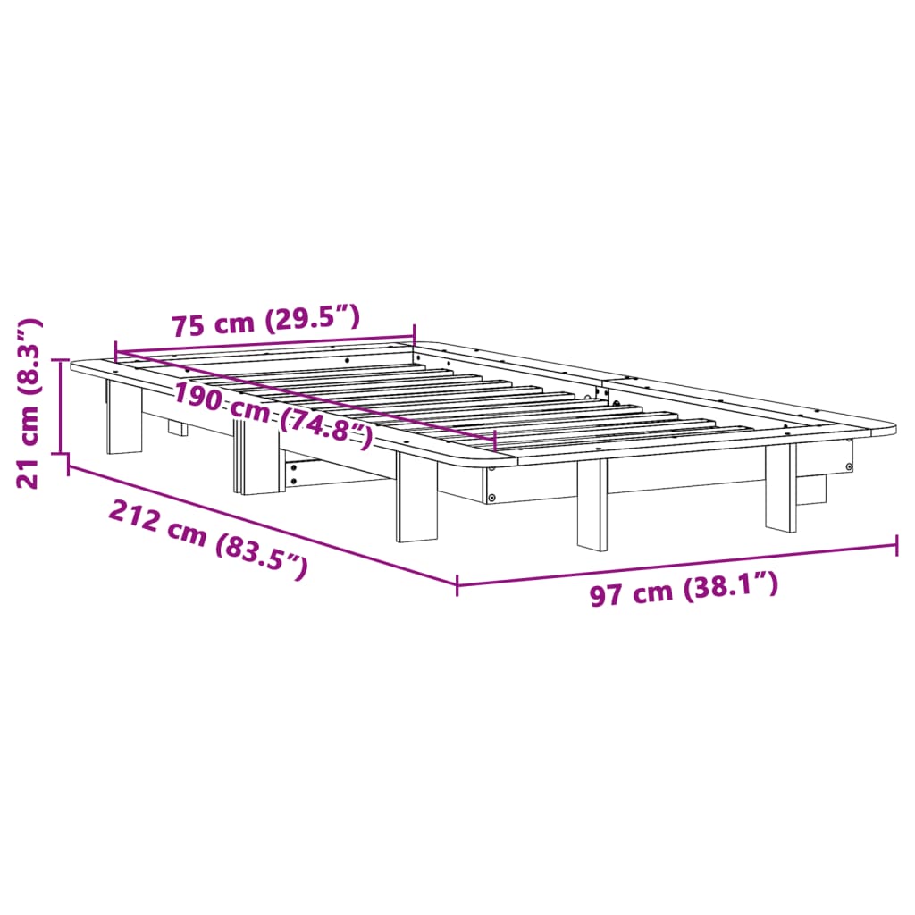 Bed Frame without Mattress 75x190 cm Small Single Solid Wood Pine