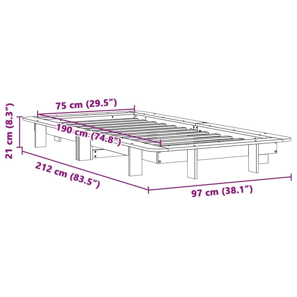 Bed Frame without Mattress White 75x190 cm Small Single Solid Wood Pine