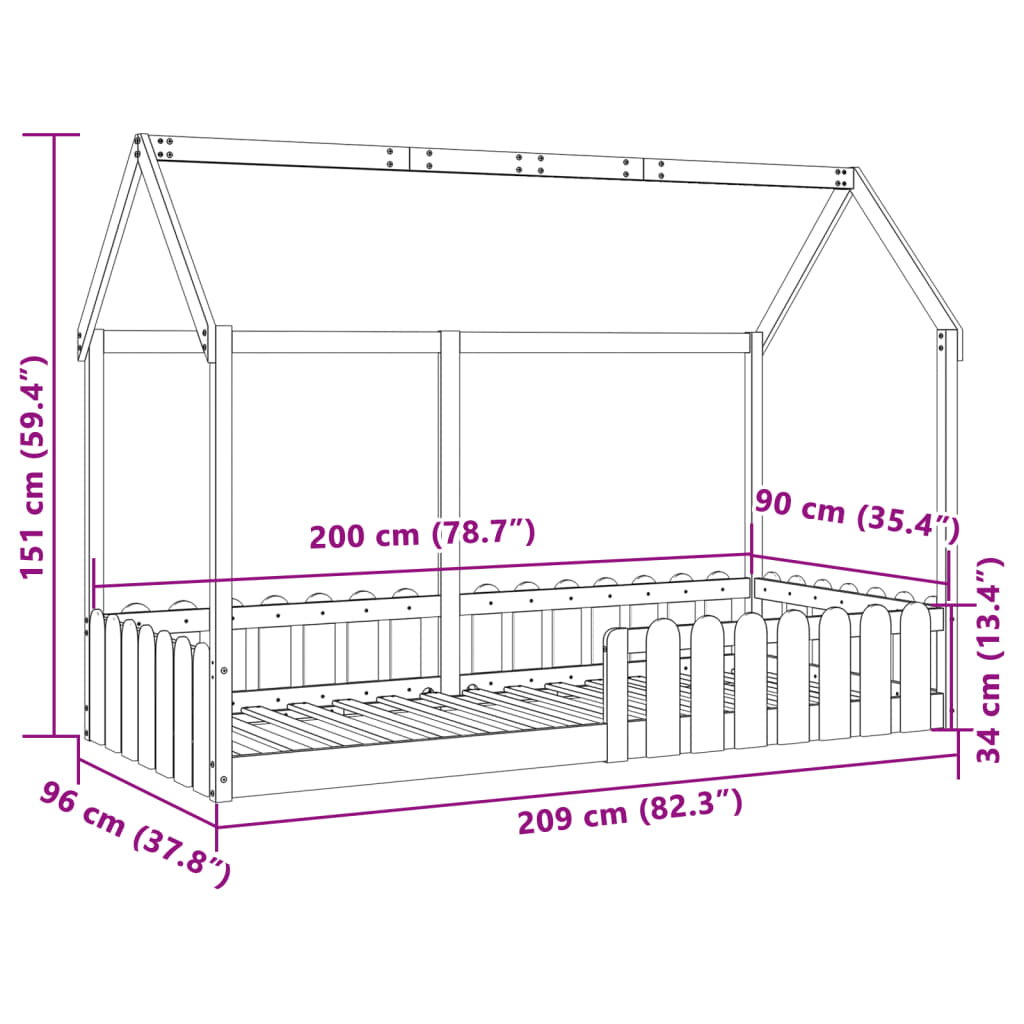 Kids' House Bed Frame without Mattress Wax Brown 90x200 cm