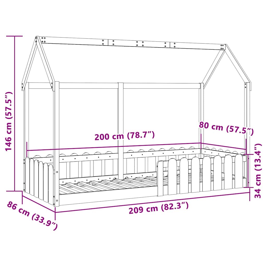 Kids' House Bed Frame without Mattress 80x200 cm Solid Wood Pine