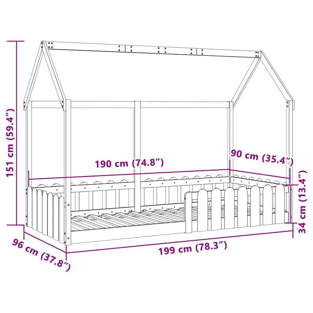 Kids' House Bed Frame without Mattress 90x190 cm Single Solid Wood Pine
