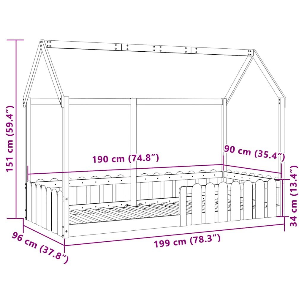 Kids' House Bed Frame without Mattress Wax Brown 90x190 cm Single