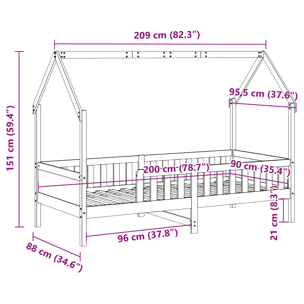 Kids' House Bed Frame without Mattress Wax Brown 90x200 cm Pine