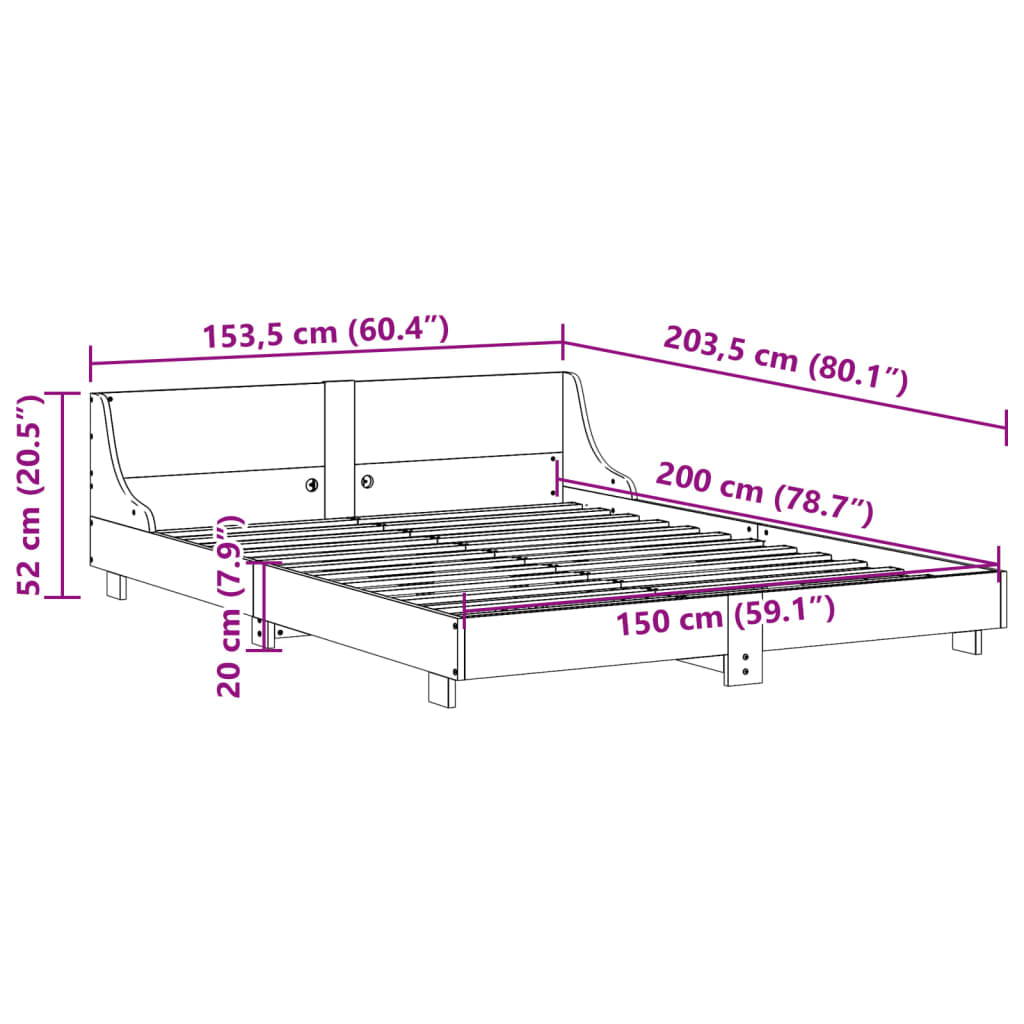 Bed Frame without Mattress White 150x200 cm King Size Solid Wood Pine