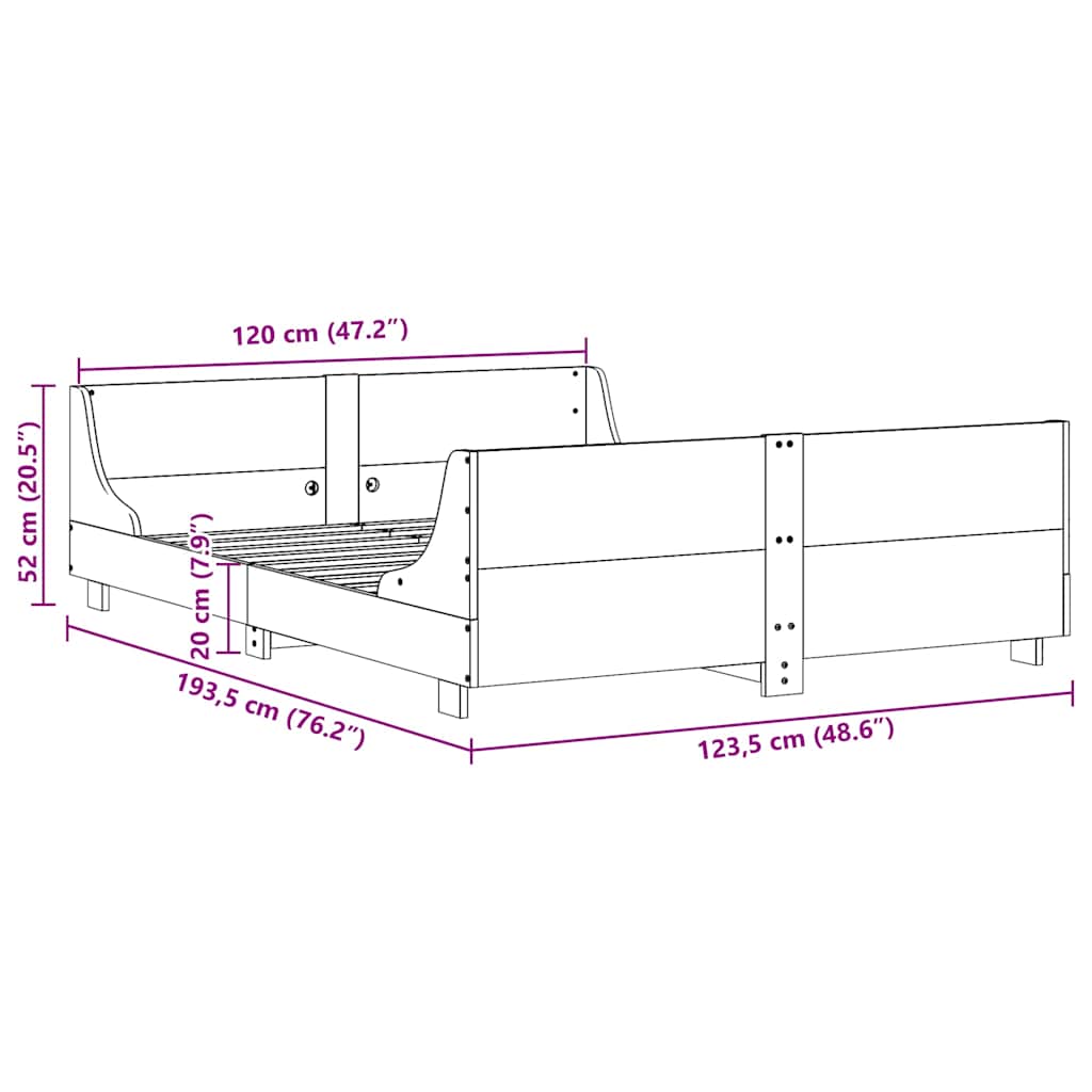 Bed Frame without Mattress Wax Brown 120x190 cm Small Double Solid Wood Pine