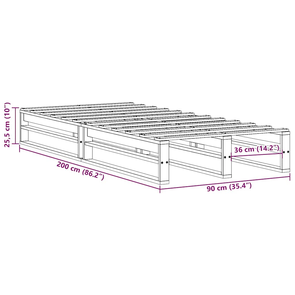 Bed Frame without Mattress White 90x200 cm Solid Wood Pine