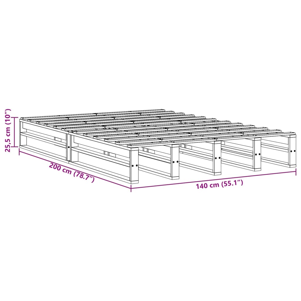 Bed Frame without Mattress Wax Brown 140x200 cm Solid Wood Pine
